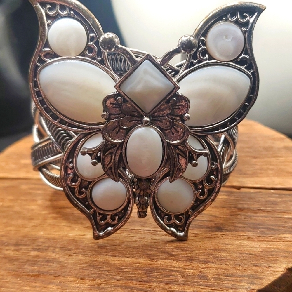 Monarch mother of pearl butterfly large‎ cuff bracelet Overflow